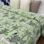 Green African Savanna Kantha Double Bedspreads