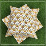 Handblock Print Yellow Floral Jaal Cushion Cover Cover Set of 2 (16x16Inch)