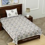 Pure Cotton Grey Mughal Jaali Print Single Bedsheet with Single Pillow Cover
