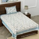 Pure Cotton Paisley Floral Grey Border Single Bedsheet