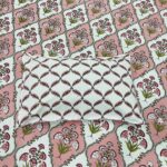 Pure Cotton Pink Green Mughal Jaali Print Single Bedsheet with Single Pillow Covers