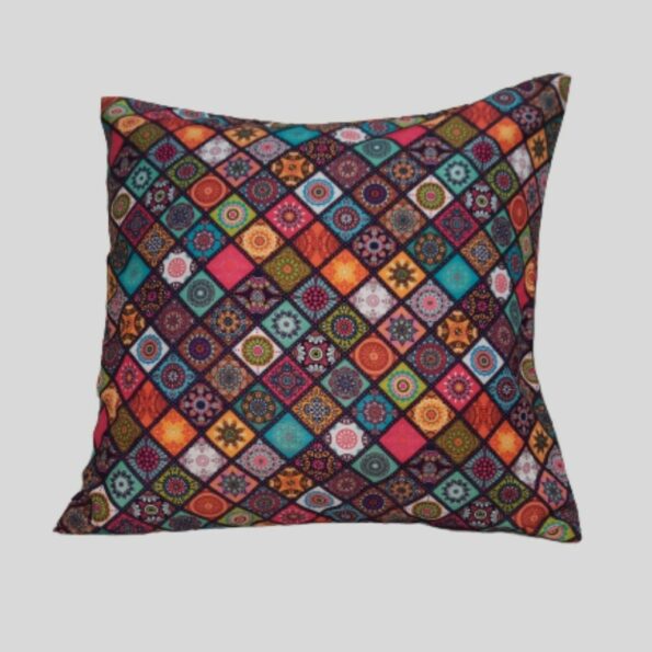 Satin Cotton Colorful Mandala Printed Cushion Cover(16x16Inch)