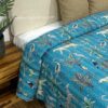 Turquoise African Savanna Kantha Double Bedspreads