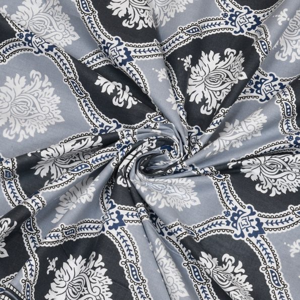 Dark Grey Jaal Printed Cotton King Size Bedsheet Closeup