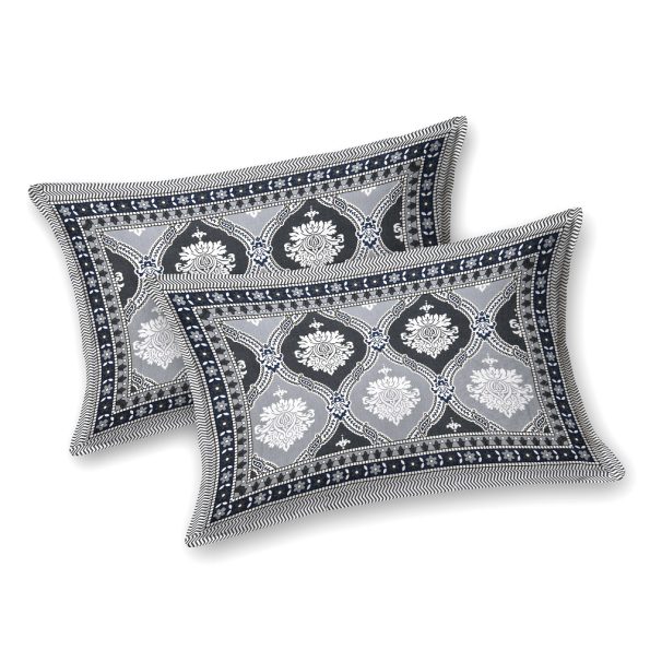 Dark Grey Jaal Printed Cotton King Size Bedsheet Pillow Covers