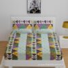 Fitted Sheet - Pista Green Barmeri Print King Size Bedsheet with Two Pillow Covers