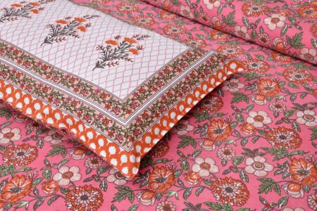 Beautiful Pink Base Floral Print Double Bedsheet Front