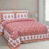 Beautiful Pink Base Floral Print Double Bedsheet with Two Pillow Covers
