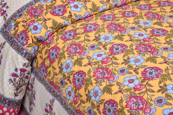 Beautiful Yellow Base Floral Print Double Bedsheet Sideview