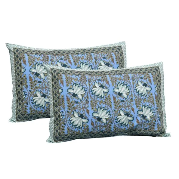 Blue base Sky Floral Print Double Bedsheet Pillow Covers