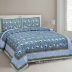 Blue base Sky Floral Print Double Bedsheet with Two Pillow Covers