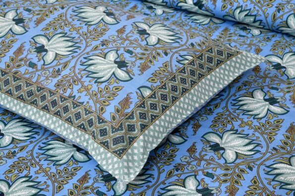 Blue base Sky Floral Print Double Bedsheets