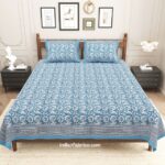 Blue base sky Floral Print Double Bedsheet with Two Pillow Covers