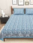 Blue base sky Floral Print Double Bedsheet with Two Pillow Covers