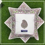 Handblock Print Green Floral Cushion Cover Cover Set of 2 (16x16Inch)