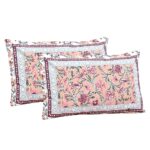 Pink Floral leaves Cream Double Bedsheet with Two Pillow Covers