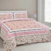Pink Floral leaves Cream Double Bedsheet with Two Pillow Covers