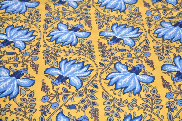 Yellow base Blue Floral Print Double Bedsheet Closeup