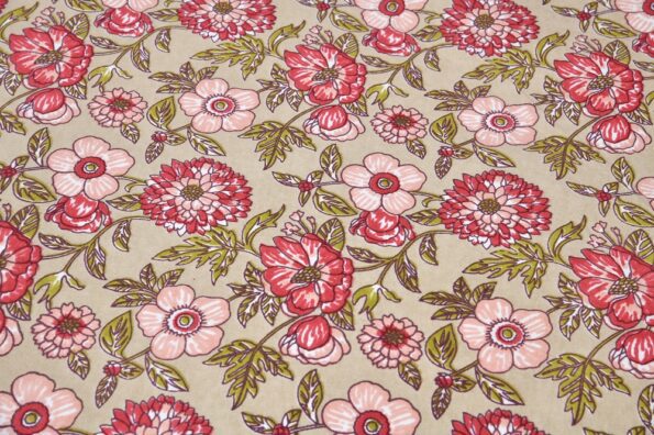Beautiful Red Floral Print Double Bedsheet Closeup
