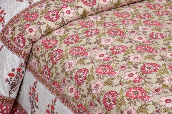 Beautiful Red Floral Print Double Bedsheet Sideview