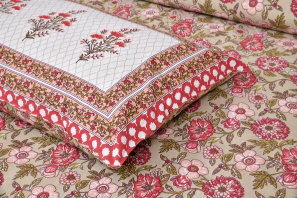 Beautiful Red Floral Print Double Bedsheet with Two Pillow Cover
