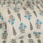 Ethnic Jaipuri Blue Grey Floral Boota Print King Size Bedsheet