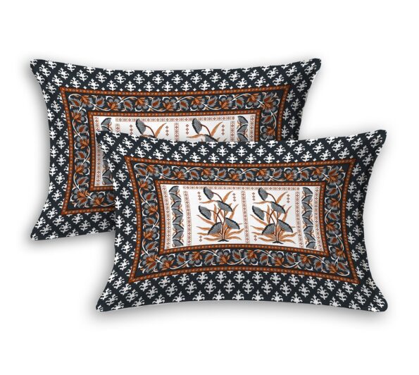 Ethnic Jaipuri Grey Flowery Square Print King Size Bedsheet Pillow Covers