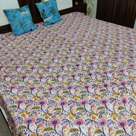 Beautiful Pink Floral Kantha Double Bedcover