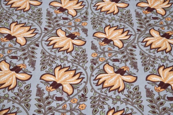 Grey base Brown Floral Print Double Bedsheets