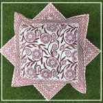 Handblock Print Pink Floral Cushion Cover Cover Set of 2 (16x16Inch)