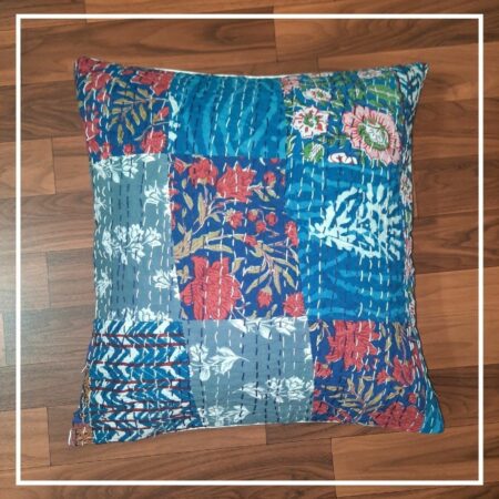 Kantha Work Multicolor Patch Work Cushion Cover (16x16Inch)
