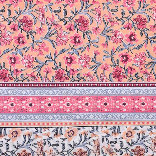 Pink Floral leaves Cream Base Single Bedsheets