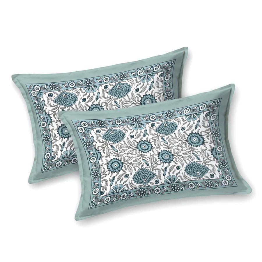 Skyblue Floral Print Double Bedsheet Two Pillow Covers