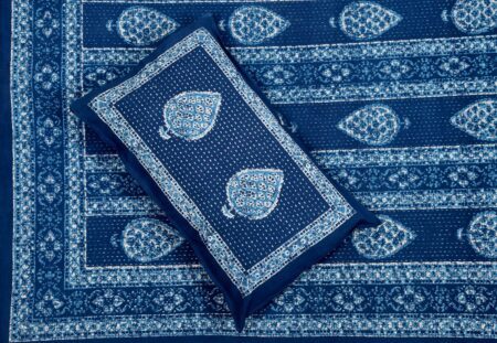 Beautiful Blue Dabu Motif Print Single Bedsheet Top view