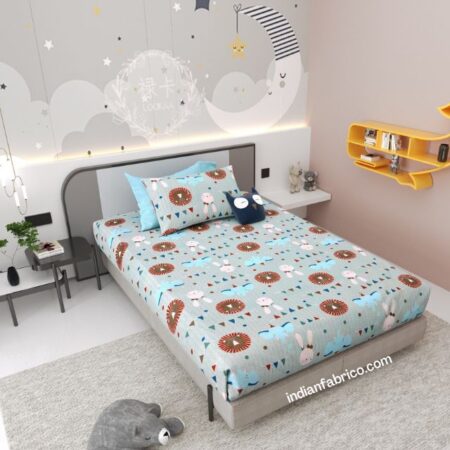 Beautiful Blue Elephant Print Kids Single Bedsheet