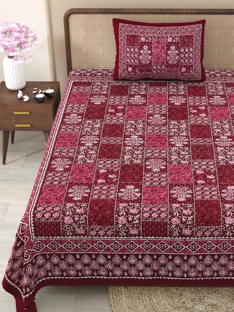 Beautiful Cherry Dabu Motif Print Single Bedsheet Beautiful Cherry Dabu Motif Print Single Bedsheet