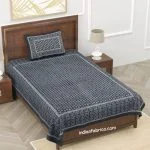 Beautiful Dark Grey Dabu Multi Print Single Bedsheet