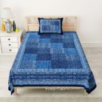 Beautiful Navy Blue Dabu Multi Print Single Bedsheet