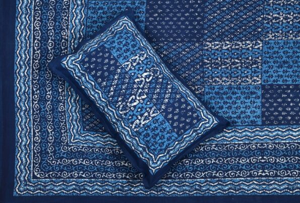 Beautiful Navy Blue Dabu Multi Print Single Bedsheet Fullview