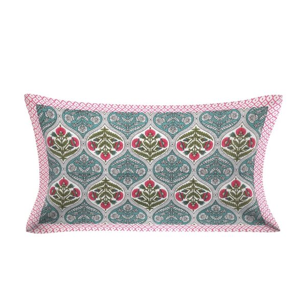 Beautiful Sea Green Floral Mughal Jali Print Single Bedsheet Pillow Cover