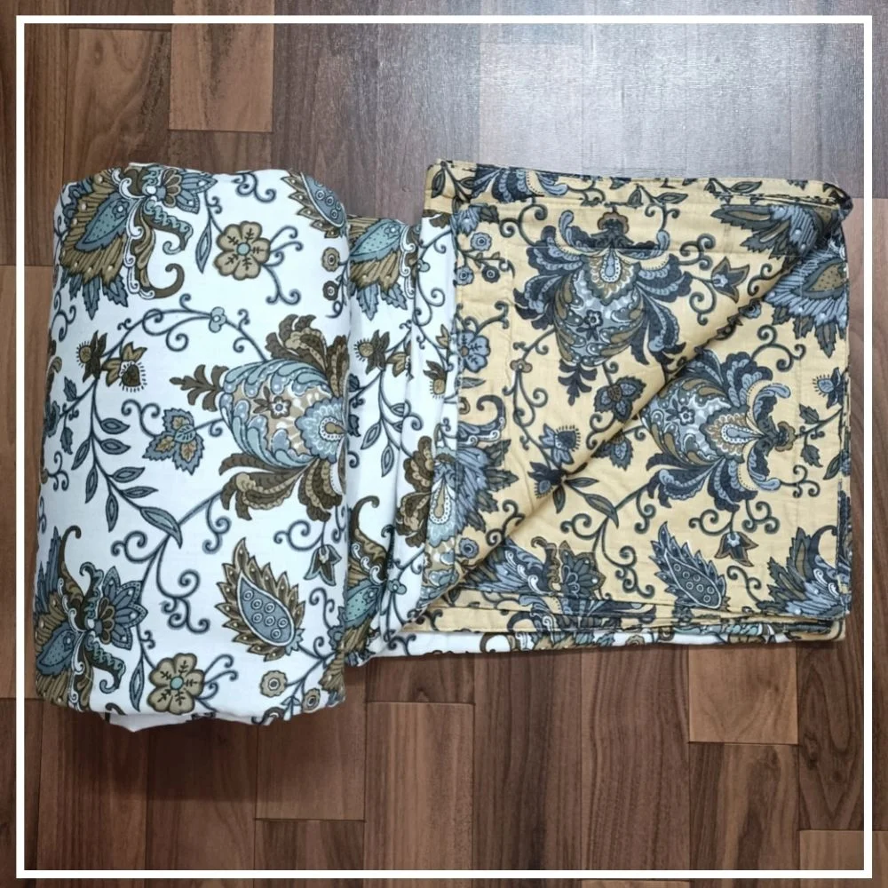 Dark Floral Print Pure Cotton Mulmul Reversible Double Bed Dohar Sideview