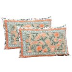 Orange Floral leaves Cream Double Bedsheet with Two Pillow Covers