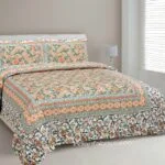 Orange Floral leaves Cream Double Bedsheet with Two Pillow Covers