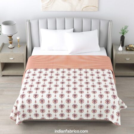 White Base Floral Print Pure Cotton Reversible Double Bed Dohar