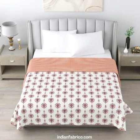 White Base Floral Print Pure Cotton Reversible Double Bed Dohar