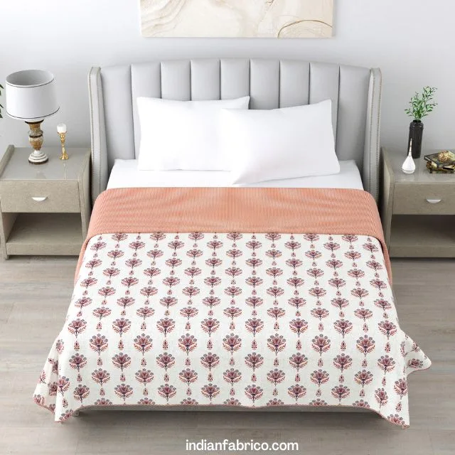 White Base Floral Print Pure Cotton Reversible Double Bed Dohar White Base Floral Print Pure Cotton Reversible Double Bed Dohar