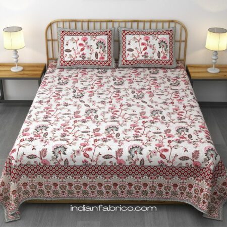 Indian Royal Beautiful King Size Pure Cotton Bed Sheet With Two Pillow Covers 