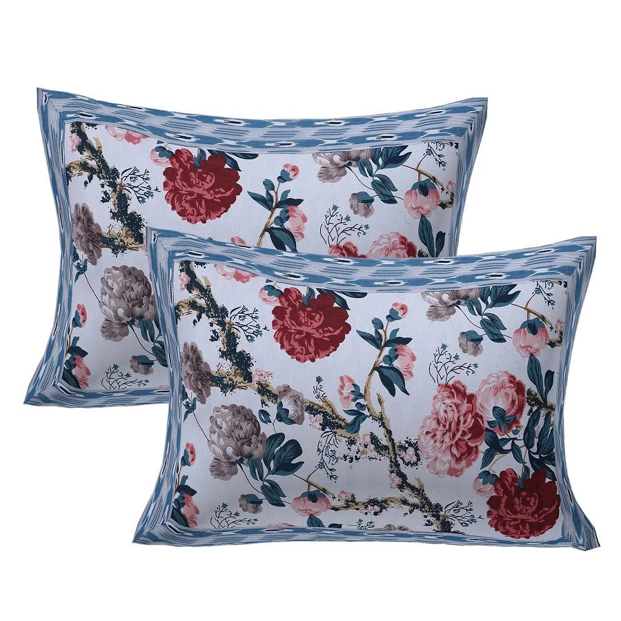 Beautiful White Base Floral Pattern King Size Bedsheet Pillow Covers