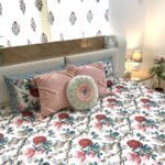 Beautiful White Base Floral Pattern King Size Bedsheet with Two Pillow Cover