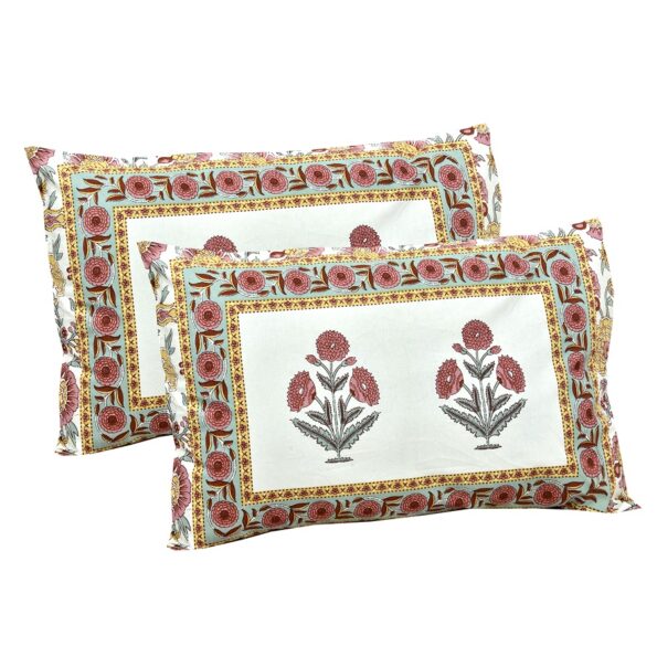 Ethnic Jaipuri Pure Cotton Pink Floral Double Bedsheet Pillow Covers